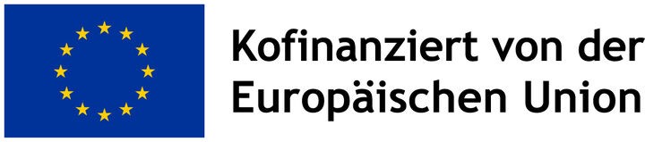 EU-Logo, blauer Grund mit 12 kreisförmig angeordneten gelben Sternen