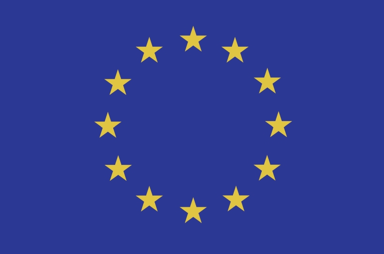 EU-Logo, blauer Grund mit 12 kreisförmig angeordneten gelben Sternen