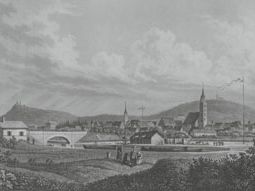 Stahlstich vom Kanalhafen Neumarkt von Alexander Marxx, 1845